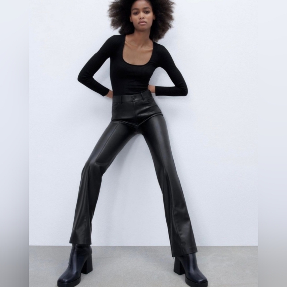 Zara Faux Leather Black Pants Size Medium